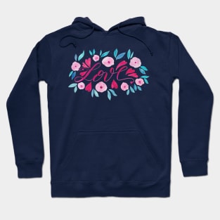 Love and flowers - pink and turquoise Hoodie